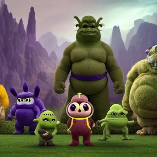 Image similar to super mario as godzilla yoda donkey kong pikachu yeti shrek fairy homer groot waluigi darth vader mike wazowski, highly detailed, extremely high quality, hd, 4 k, 8 k, professional photographer, 4 0 mp, lifelike, top - rated, award winning, cinematic, realistic, detailed lighting, detailed shadows, sharp, no blur, edited, corrected, trending