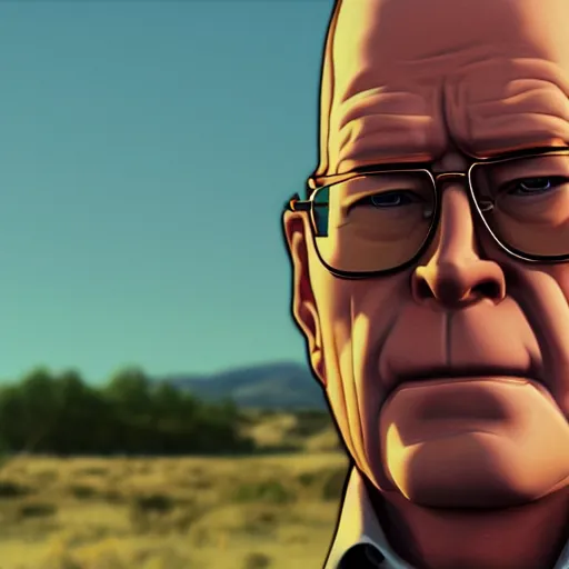 Image similar to Portrait of Hank Hill in Breaking Bad, splash art, movie still, cinematic lighting, dramatic, octane render, long lens, shallow depth of field, bokeh, anamorphic lens flare, 8k, hyper detailed, 35mm film grain