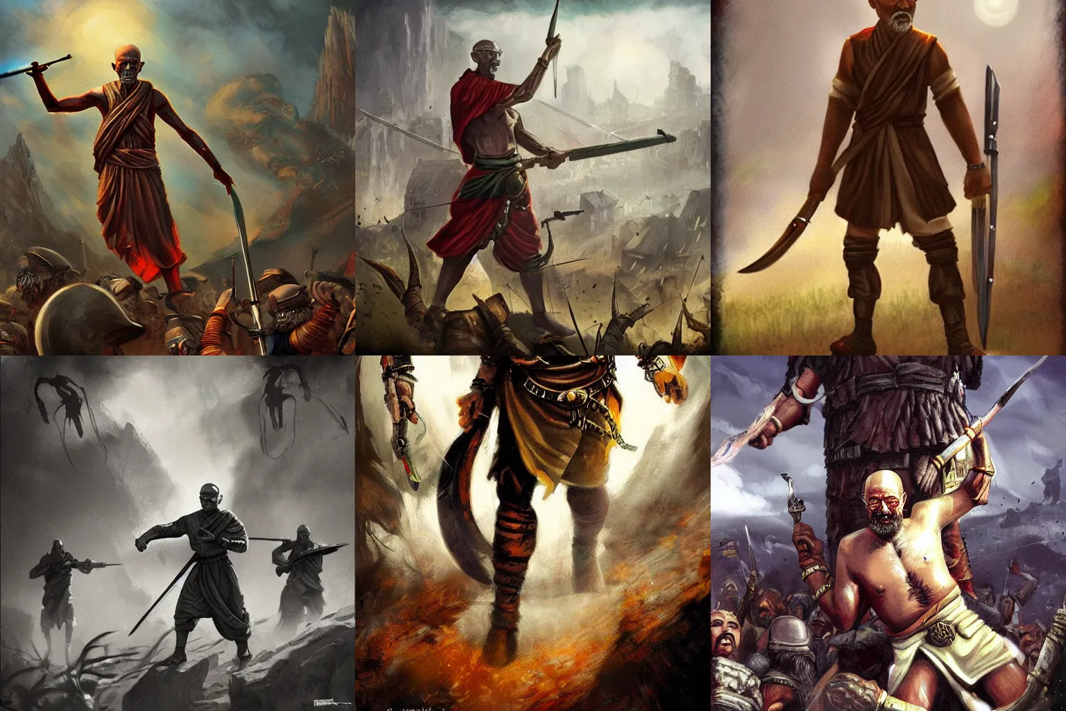 Prompt: Ghandi in War Hammer Epic fantasy art, cinematic asterpiece