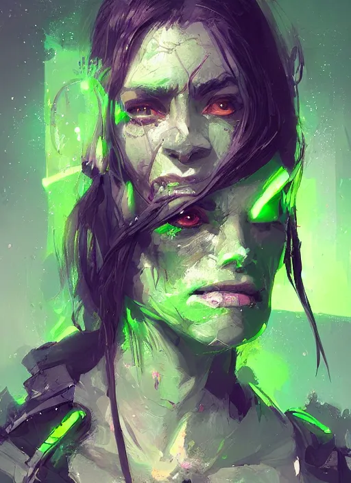 Image similar to green orc female, light green tone beautiful face by ismail inceoglu