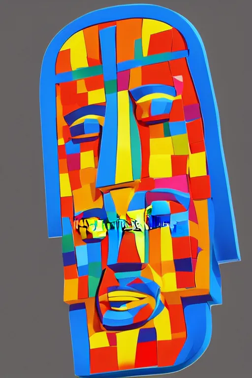 Image similar to cubist moai statue cutout digital illustration cartoon colorful beeple