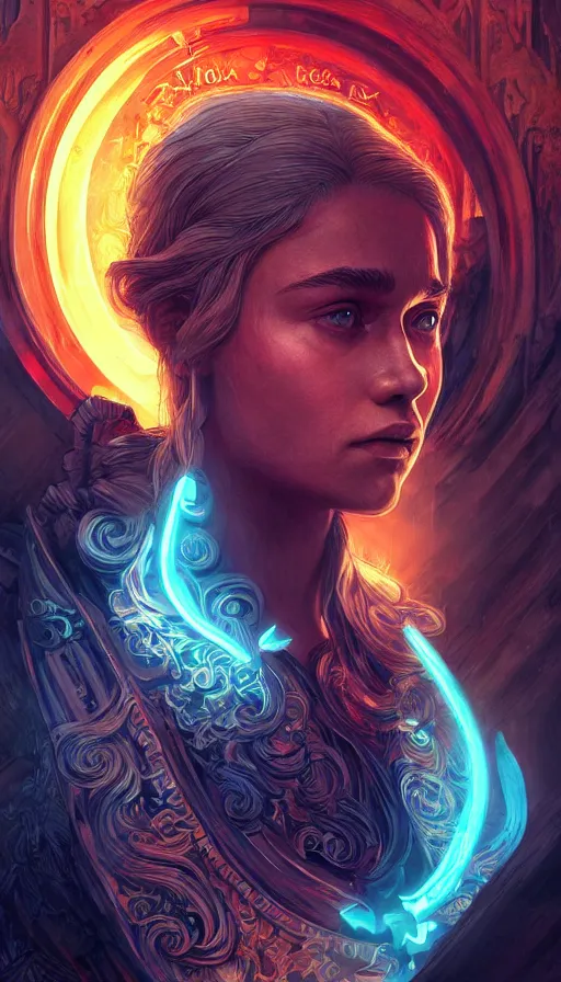 Image similar to game of thrones, neon, fibonacci, sweat drops, insane, intricate, highly detailed, digital painting, artstation, concept art, smooth, sharp focus, illustration, Unreal Engine 5, 8K, art by artgerm and greg rutkowski and alphonse mucha