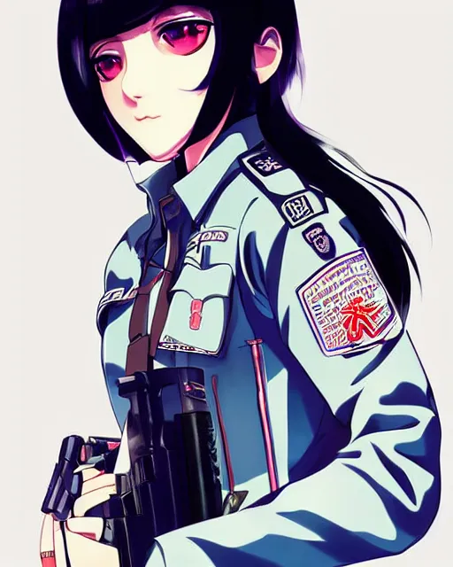 Prompt: police officer girl very very anime!!! fine face, audrey plaza, realistic shaded perfect face, fine details. anime. realistic shaded lighting cyberpunk futuristic neon tattoos styled hair reflective puffy sheen film jacket decorated poster by ilya kuvshinov katsuhiro otomo ghost in the shell