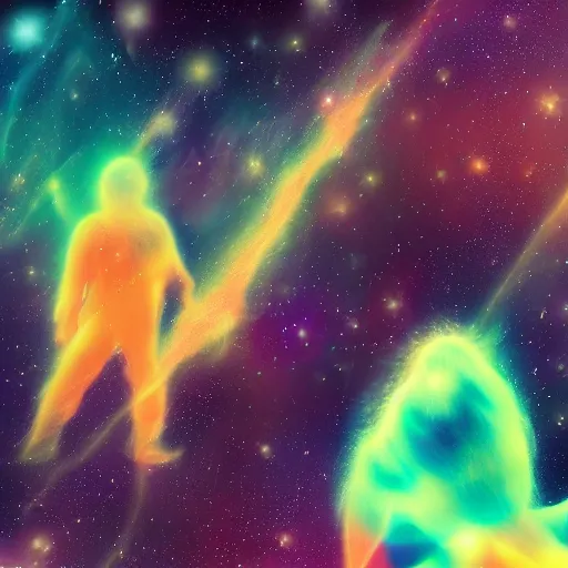 Image similar to ghost people on starship, nebula, colorful, clear