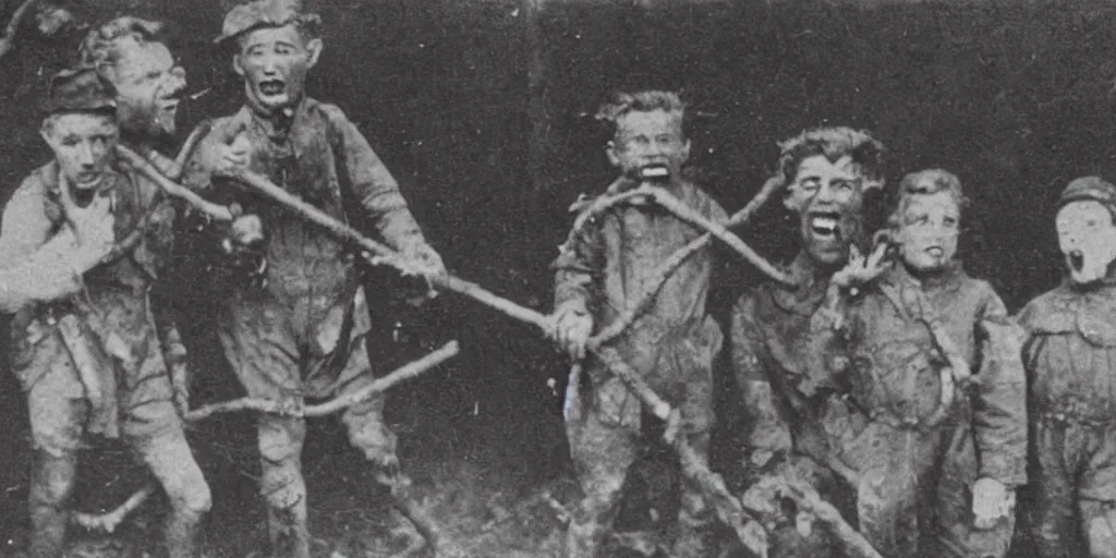 Image similar to explorers discover horrifying monster in mine, 1 9 0 0 s photograph