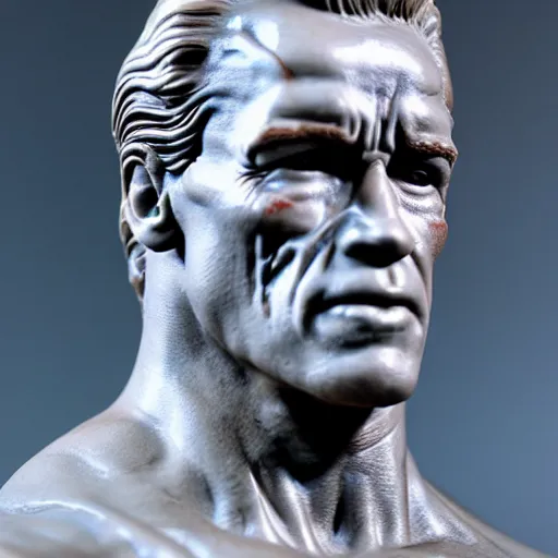 Prompt: marble statue of arnold schwarzenegger as the terminator, ultrarealistic, detailed, 8 k