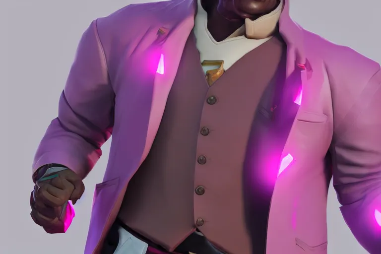 Image similar to doomfist, pink blazer, overwatch game, digital art, high detailed, unreal engine, artstation, 3 d render