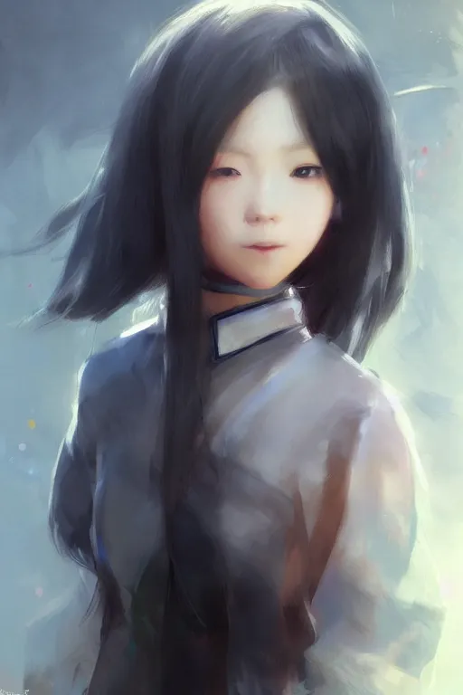 Prompt: a perfect, amazing, beautiful CG digital concept art of a Japanese schoolgirl with silky black bob hair. By Ruan Jia and Fenghua Zhong, trending on ArtStation