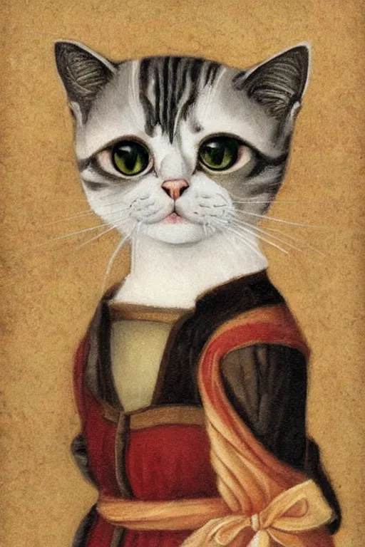 Prompt: kawaii cat portrait, renaissance