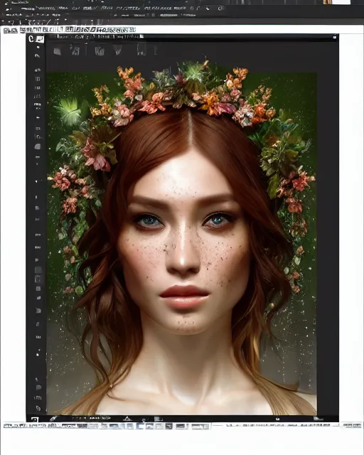 Image similar to beautiful digital painting of a stylish eurasian crystal socialite forest with high detail, real life skin, freckles, 8 k, stunning detail, works by artgerm, greg rutkowski and alphonse mucha, unreal engine 5, 4 k uhd