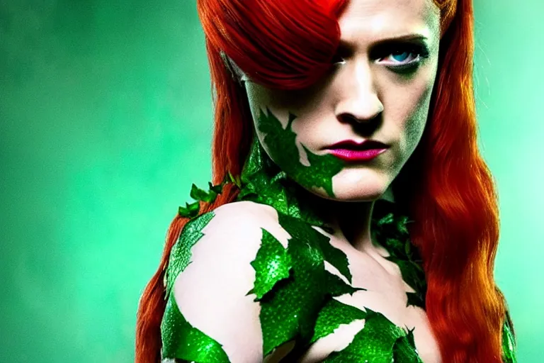 Image similar to 4 k still of evan rachel wood as poison ivy, detailed, photorealistic