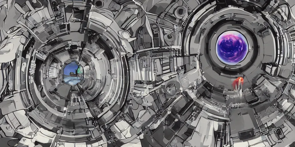 Prompt: inside a fusion reactor, plasma, by Studio Ghibli and Greg Rukowski