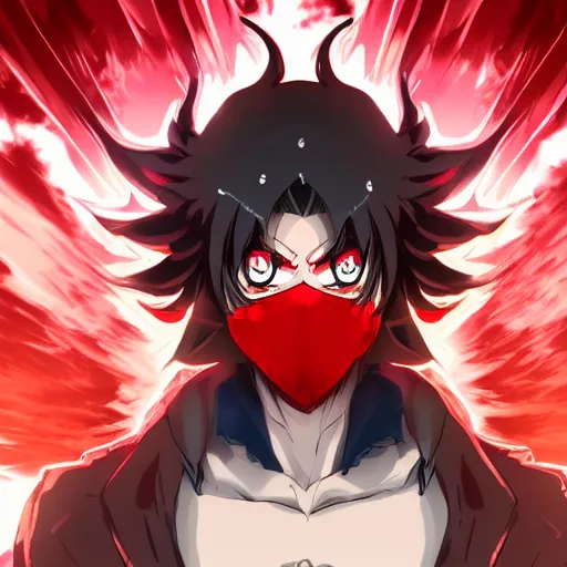 Prompt: handsome guy in demon slayer art, anime style, 4k , detailed, detailed face, high quality, smooth, sharp focus, beautiful scene, face high detail, mask, insane, red background,