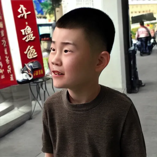 Image similar to chinese boy with buzz cut pixar style