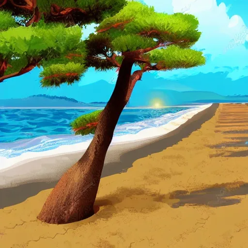 Image similar to create a illustration of a beach in japan