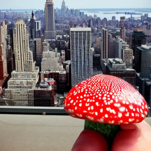 Image similar to a giant amanita muscaria in the New York skyline