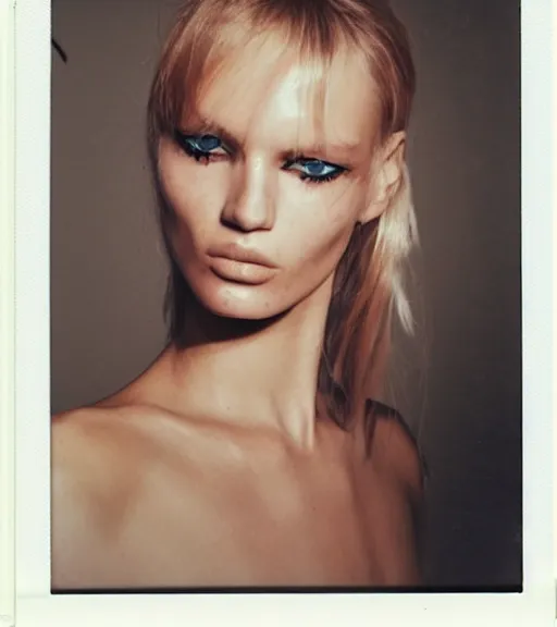 Prompt: A beautiful portrait polaroid of Hana Jirickova as a Alexandre Vauthier fashion model Spring/Summer 2012, highly detailed, in the style of cinematic, Getty images, Milan fashion week backstage, Makeup by Pat McGrath, Hair by guido palau, Greg rutkowski