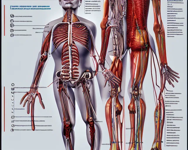 Prompt: female synthetic human, highly detailed labeled medical anatomy poster, photorealistic, hyperrealistic, high resolution