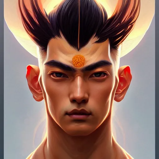 Image similar to symmetry!! intense portrait of sangoku, intricate, elegant, highly detailed, my rendition, digital painting, artstation, concept art, smooth, sharp focus, illustration, art by artgerm and greg rutkowski and alphonse mucha