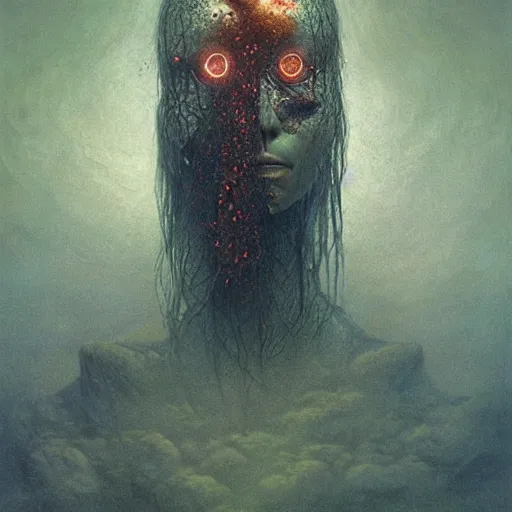 Image similar to sadness and tears, lovecraftian horror, cosmic horror, annihilation, infinite consciousness, art, concept art, beksinski, zdzisław, digital art,