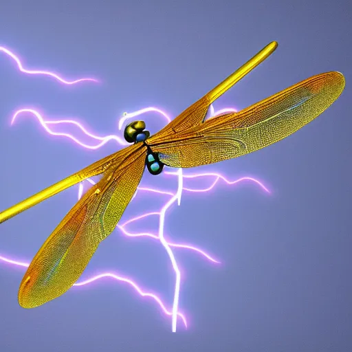 Prompt: Dragonfly made of lightning, octane render