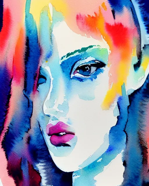 Image similar to an abstract watercolor portrait of a beautiful woman, highly detailed, trending on artstationhq