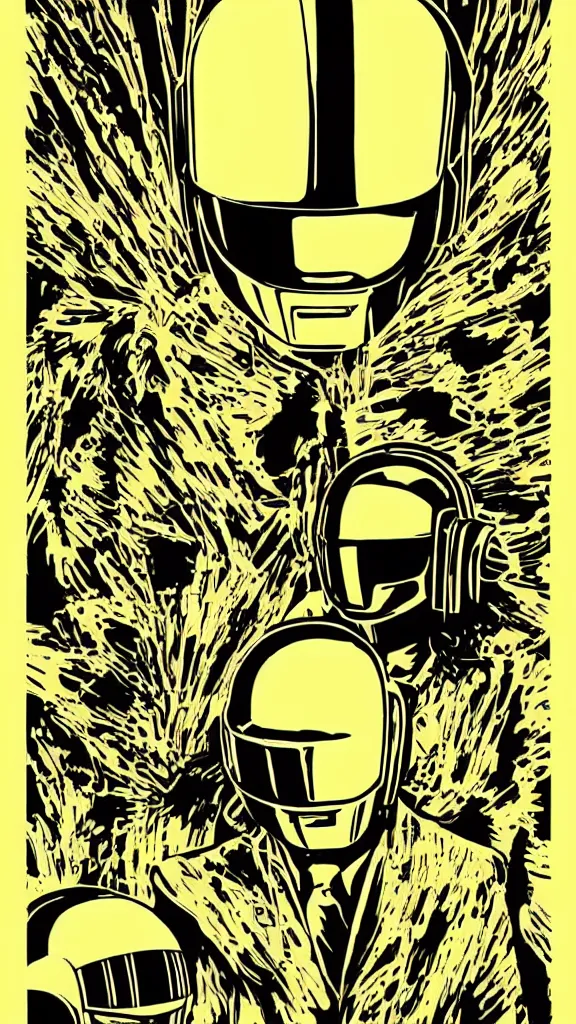 Image similar to Daft Punk logo by mcbess, full colour print, Techno concert advert, DAFT PUNK CONCERT 24 Aout 2022