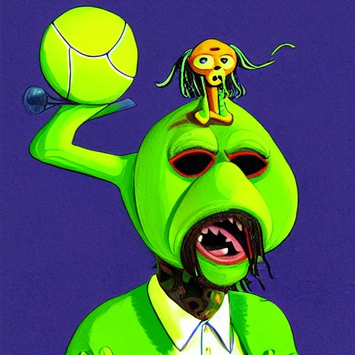 Image similar to snoop dogg tennis ball monster ,tennis ball, digital art, fantasy,chalk, magic, trending on artstation, ultra detailed, professional illustration by Basil Gogos