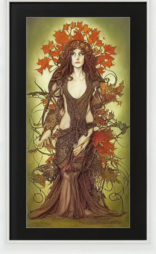 Image similar to art nouveau framed print by brian froud, goddess of autumn