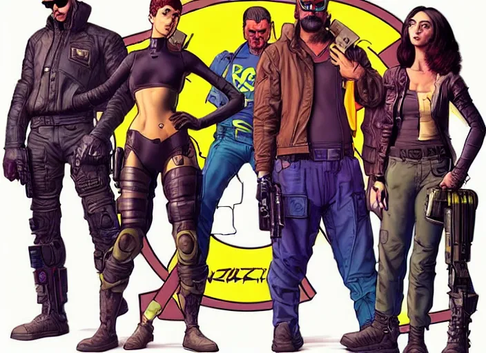 Image similar to cyberpunk heist team. portrait by stonehouse and mœbius and will eisner and gil elvgren and pixar. character design. realistic proportions. cyberpunk 2 0 7 7 character art, blade runner 2 0 4 9 concept art. cel shading. attractive face. thick lines. the team. diverse characters. shadowrun.