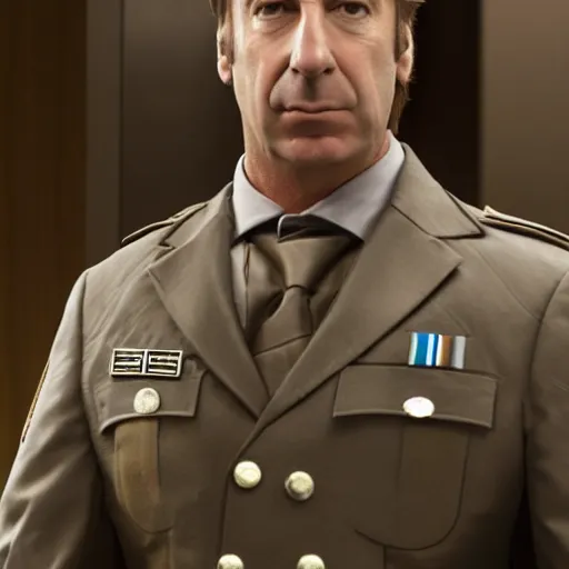 Prompt: Saul Goodman wearing heavy military gear and holding a bulletproof shield, highly detailed, 4k