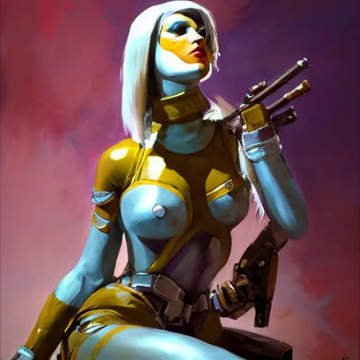 Prompt: greg manchess portrait painting of partially armored leeloo from the 5 th element as overwatch character, medium shot, asymmetrical, profile picture, organic painting, sunny day, matte painting, bold shapes, hard edges, street art, trending on artstation, by huang guangjian, gil elvgren, ruan jia, randy vargas, greg rutkowski