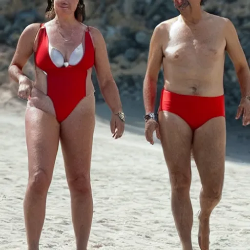Prompt: François Hollande in a swimsuit of borat in the show Baywatch