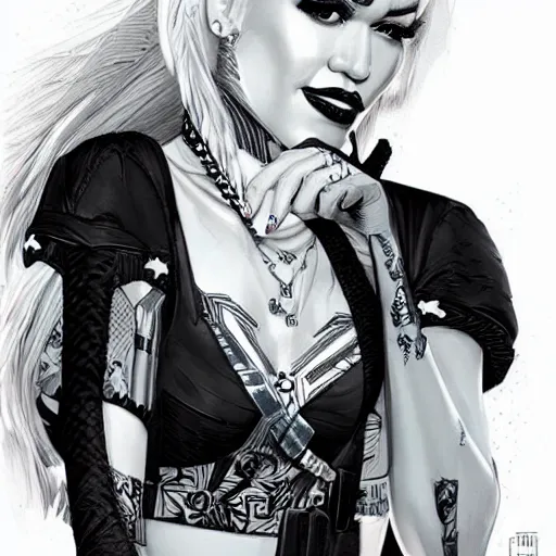 Image similar to Gwen Stefani, highly detailed, portait, character art by Fiona Staples.