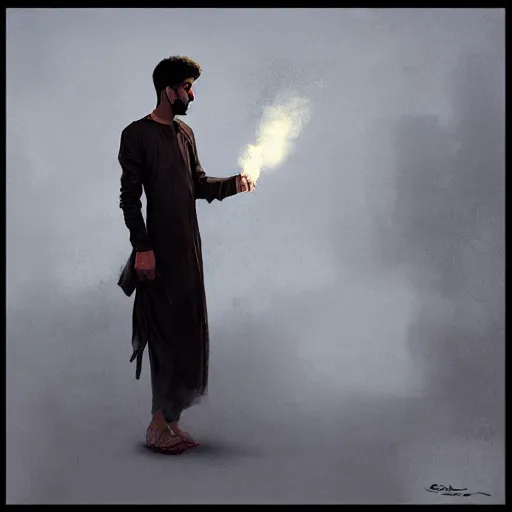 Prompt: saudi arab man smoking cigarettes digital art in the style of greg rutkowski and craig mullins, 4 k