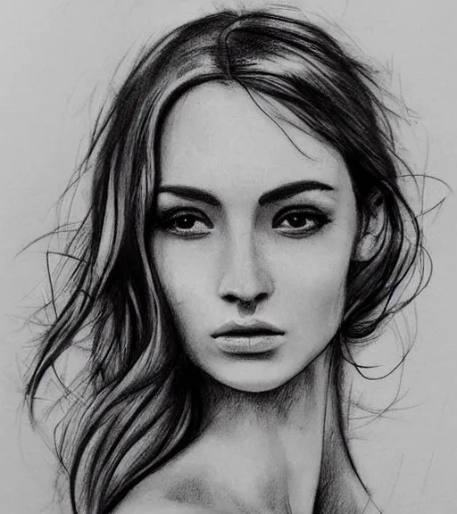 Image similar to tattoo design sketch of a beautiful woman face against a background of beautiful mountains and nature, hyper - realistic, in the style of den yakovlev, amazing detail, black and white