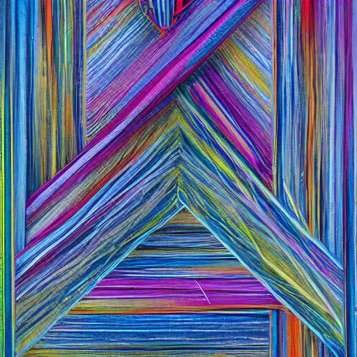 Prompt: a gorgeous abstract composition consisting of intersecting lines that create regular right triangles of varying sizes, wild brush strokes, beautiful gradients, and interweaving decorative acanthus design elements, mixed media, award winning painter, elements of realism, a balance of small, medium and large design elements, symmetrical design 8k