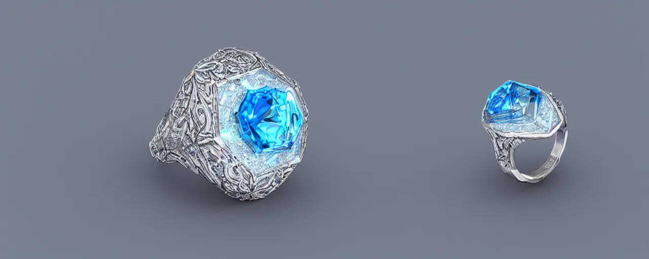 Prompt: simple silver magic crystal ring, ice, blue, gold, smooth, crystal, engravings, diamonds, product design, jewelry, colorful, art by gerald brom, greg rutkowski and artgerm, photo realism, unreal engine, c 4 d