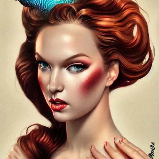 Image similar to pin up mermaid portrait, Pixar style, by Tristan Eaton Stanley Artgerm and Tom Bagshaw.