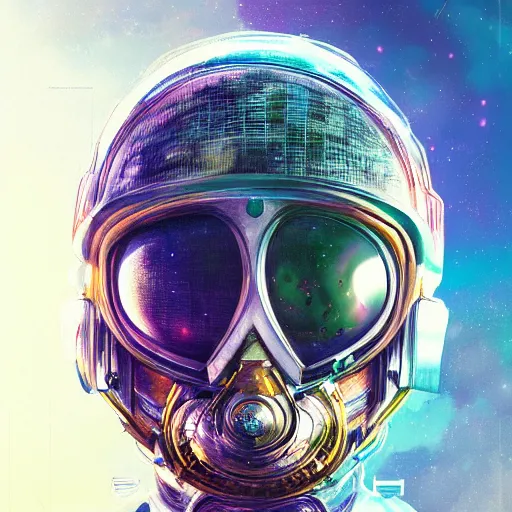Prompt: a beautiful hyper detailed helmet of astronaut, scifi, realistic, psychedelic vision, by beeple, artgerm, aaron, bauhaus, akira toriyama, hp lovecraft, andre masson, hyper detailed, art station,