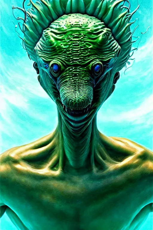 Image similar to hyperrealistic close-up surrealism underwater creature monster!! highly detailed concept art eric zener elson peter cinematic hard green lighting high angle hd 8k sharp shallow depth of field, inspired by David Paul Cronenberg and Zdzisław Beksiński