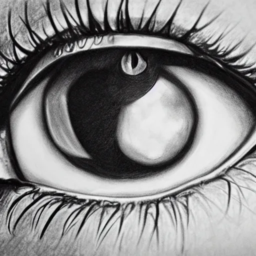 Image similar to ultra detailed ultra realistic pencil drawing of a human eye looking in a mirror