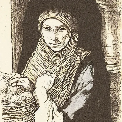 Image similar to an illustration of a young peasant woman by lisbeth zwerger