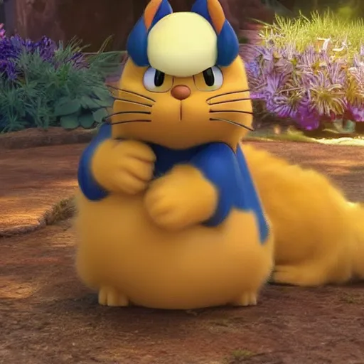 Prompt: garfield the cat as a strange pokemon, cgi