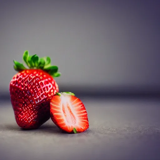 Prompt: product shot of a fresh strawberry in the night's sky, octane, vray, 8 k