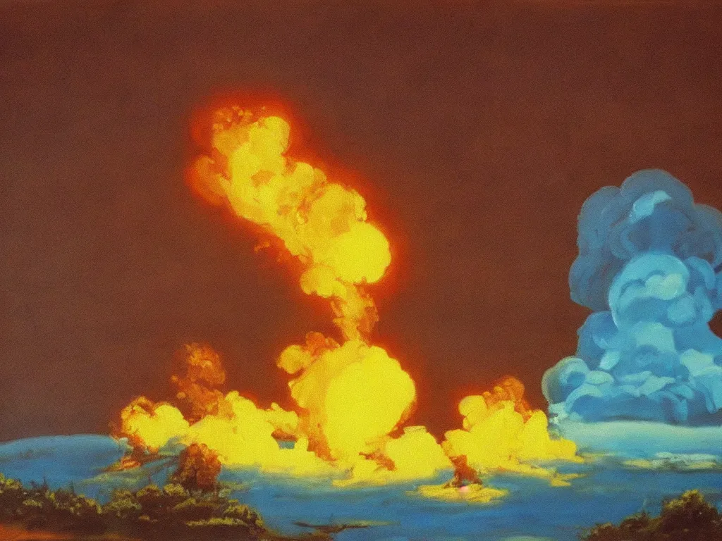 Prompt: bob ross painting of nuclear holocaust