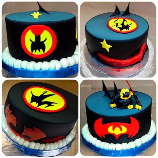 Prompt: chinese bat superhero birthday cake,