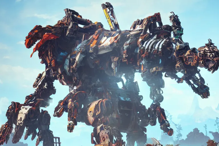 Image similar to scrapper machine mecha animal beast robot of horizon forbidden west horizon zero dawn bioluminiscence global illumination ray tracing hdr fanart arstation by sung choi and eric pfeiffer and gabriel garza and casper konefal