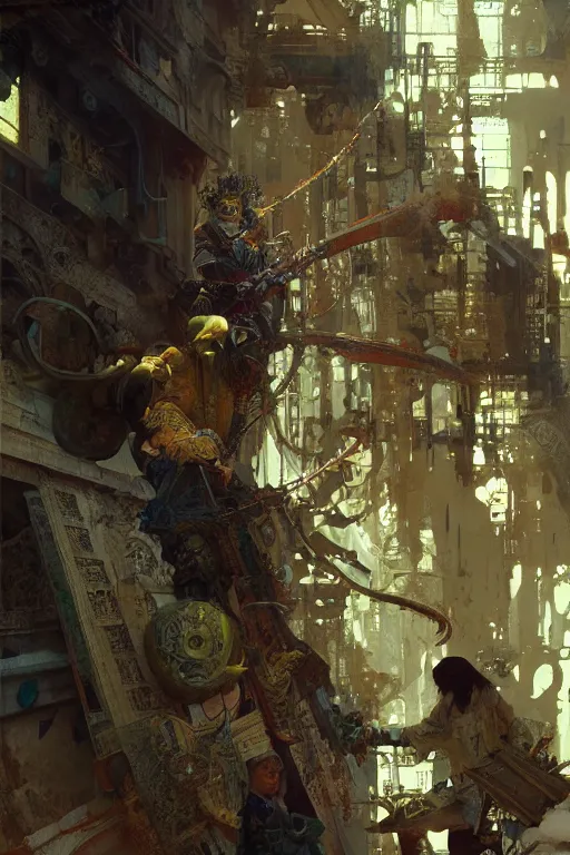 Prompt: Ramon Llull colorlpunk art and illustration by tian zi and craig mullins and WLOP and alphonse mucha, fantasy, intricate complexity, hyperrealism 8k