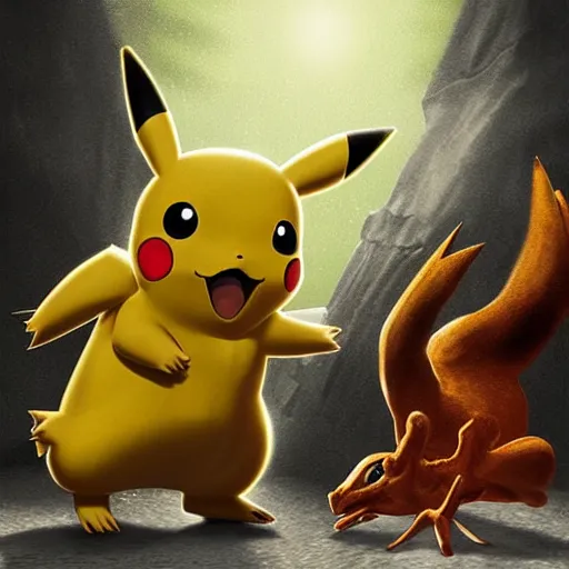 Prompt: pikachu meeting a demigorgon, photorealistic, digital art,